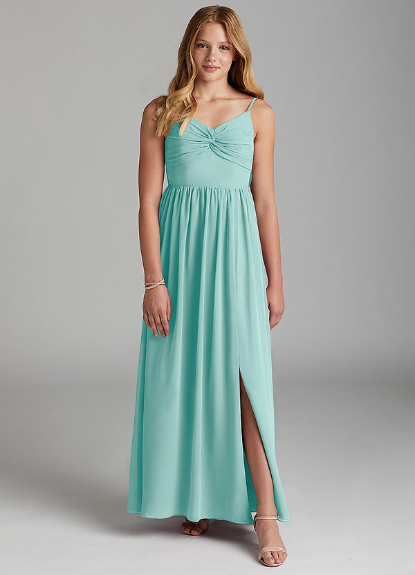 Azazie Zeya Junior Aqua A-Line Chiffon Dress image1