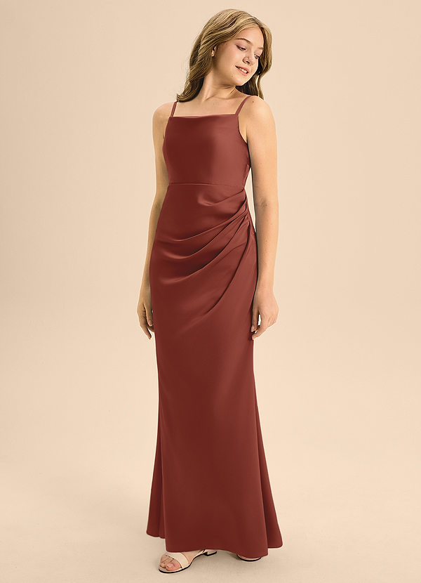 Azazie Renna Junior Auburn A-Line Pleated Stretch Satin Dress image1