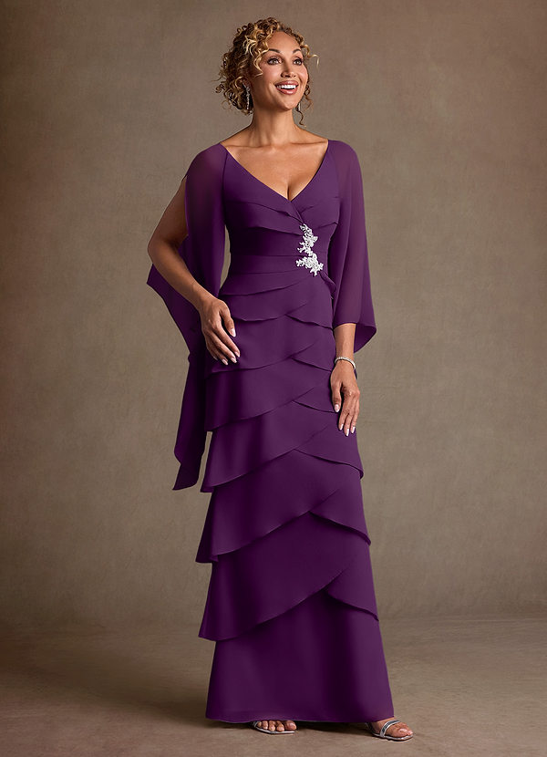 Azazie Arabinda Abiti da Mamma Sposa Abito Tubino in Chiffon Increspato Uva image1