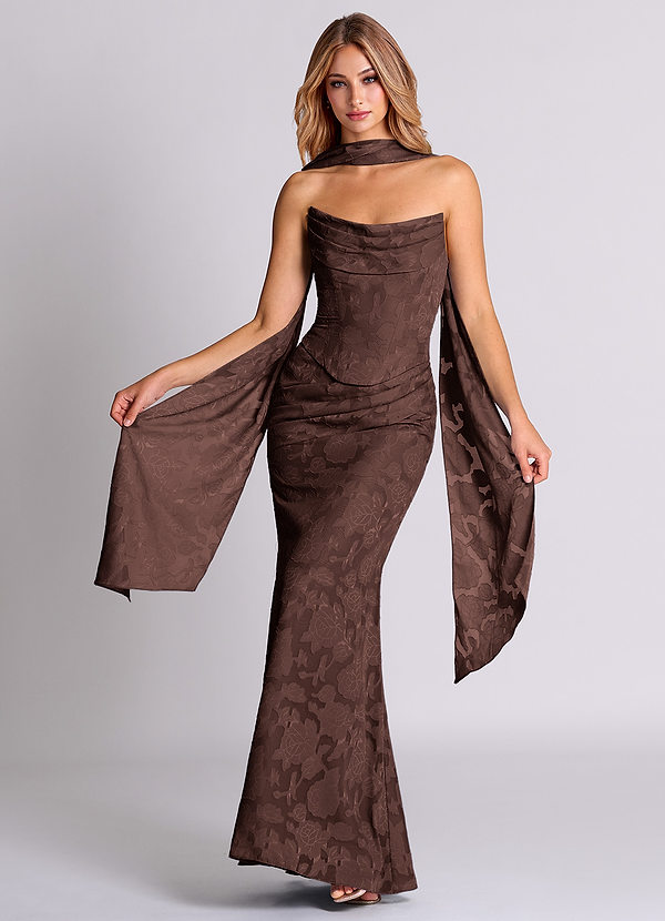 Azazie Sorrel Vestidos Dama de Honor Vestido de Ganache de Devorado Floral de Corte Sirena Convertible con Corsé image1