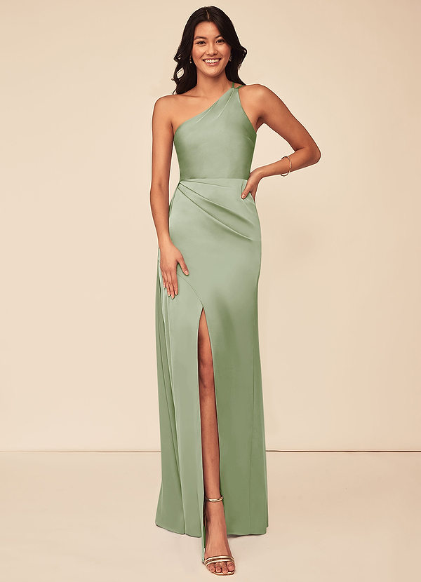 Dusty Sage Azazie Maron Stretch Satin Dress Bridesmaid Dresses | Azazie