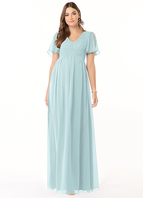 Azazie Verna Abiti da damigella premaman Abito A-Line Increspato con Scollo a V Chiffon Floor-Length image1