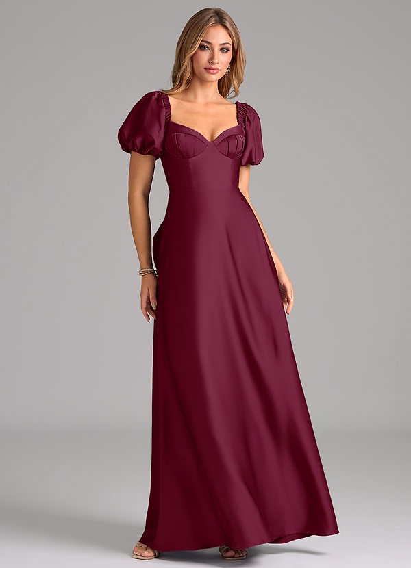 Azazie Fatima Bridesmaid Dresses Mulberry A-Line Sweetheart Neckline Stretch Satin Dress image1