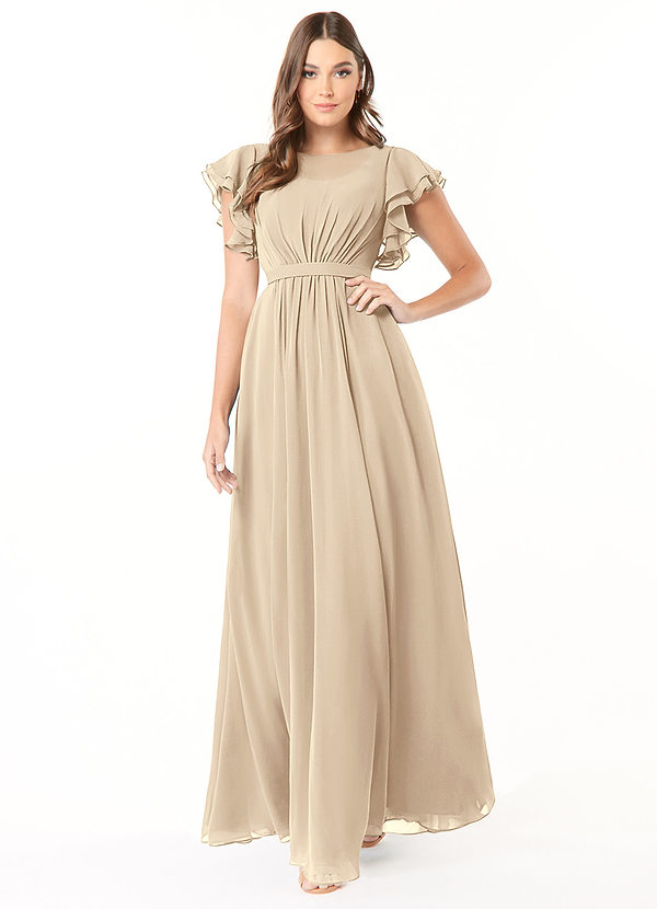 Azazie Daphne Modest Bridesmaid Dresses A-Line Ruffled Chiffon Floor-Length Dress image1