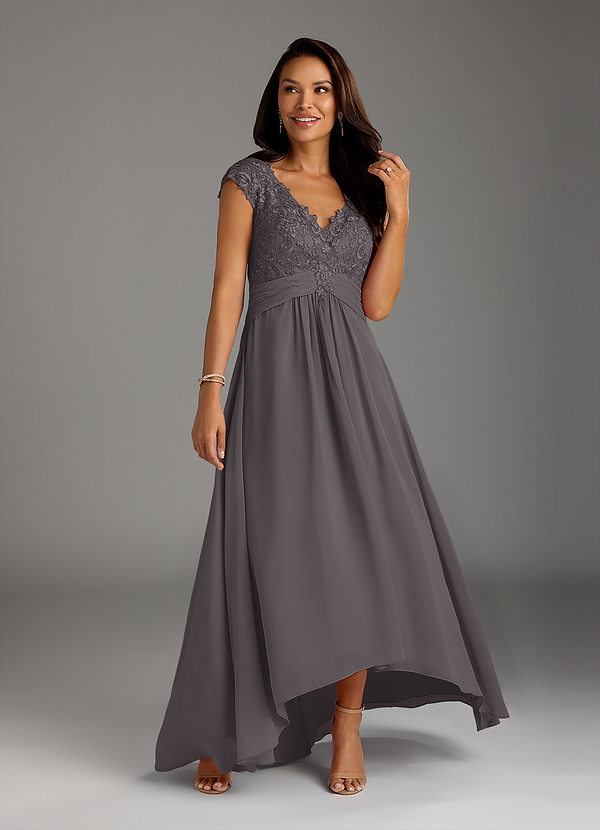 Azazie Irmeli Mother of the Brides Dresses Steel Grey A-Line Lace Chiffon Dress image1