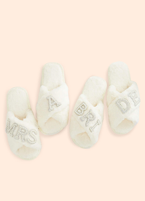 front Fuzzy Pearl Bride Slippers