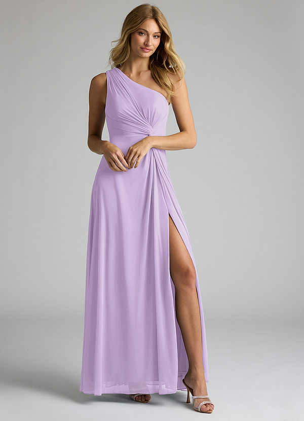 Azazie Brooke Brautjungfernkleider A-Linie One-Shoulder Gittergewebe Kleid Flieder image1