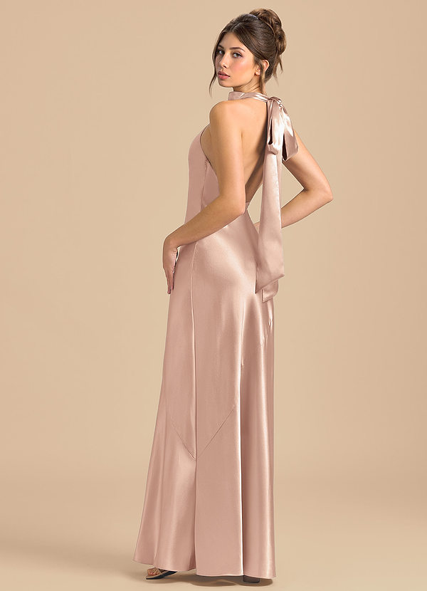 Azazie Velli Robes Demoiselle d'honneur Robe Fourreau en Satiné métallisé Col Haut Rose Perle image1