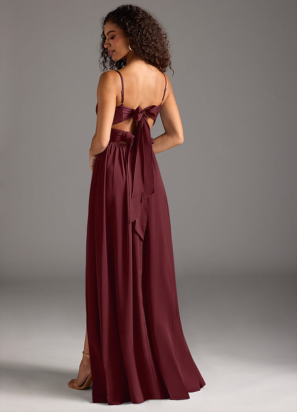 Azazie Zeya Bridesmaid Dresses Cabernet A-Line Pleated Stretch Satin Dress image1