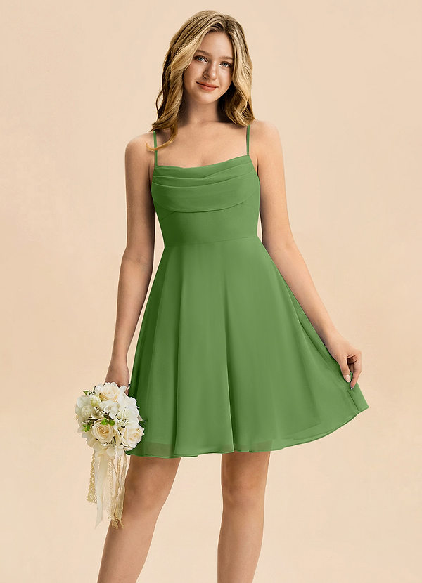 Azazie Bear Junior Basil A-Line Pleated Chiffon Dress image1