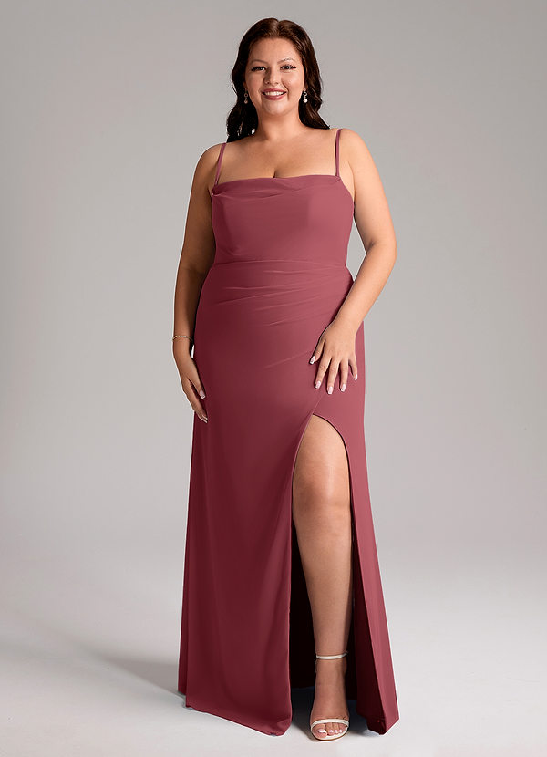 Azazie Leonis Vestidos Dama de Honor Vestido de Merlot de Gasa de Corte Recto Convertible con Sin tirantes image1