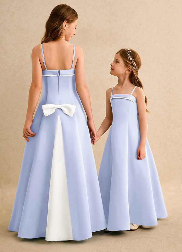 Azazie Izel Girls Formal Flower Girl Dresses Ivory Lavender A-Line Pleated Matte Satin Dress image1