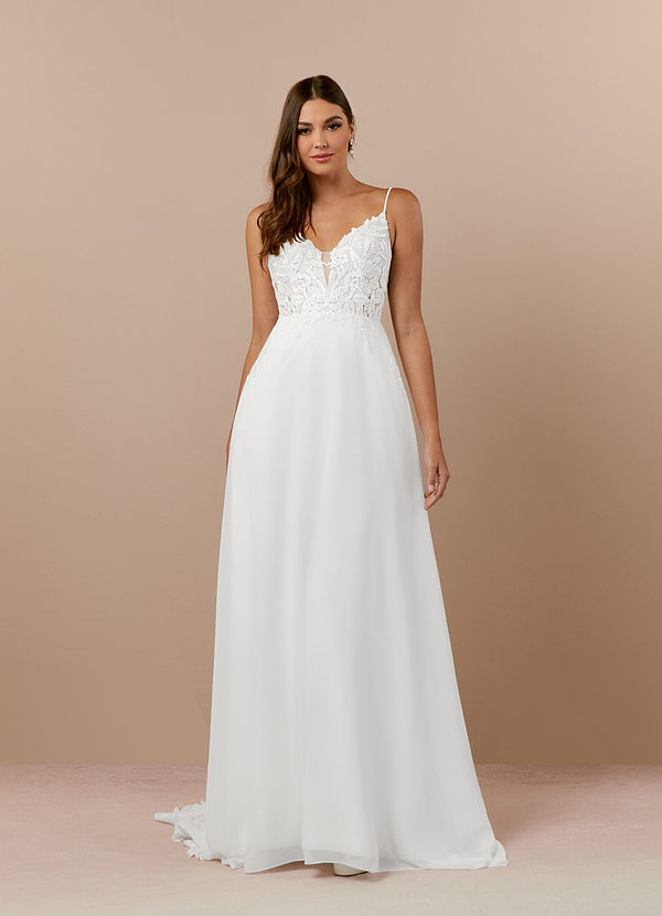 Azazie Kimmarie Wedding Dresses Diamond White A-Line V-Neck Sequins Chiffon Dress image1