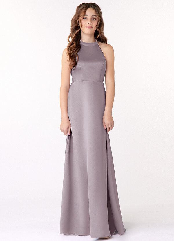 Azazie Laurel Junior A-Linie Matte Satin Kleid Dämmerung image1