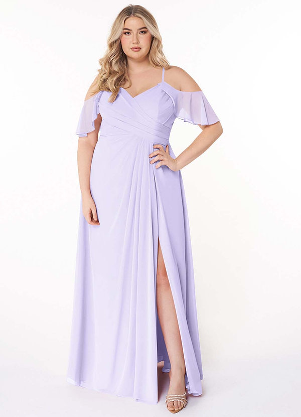 Azazie Dakota Vestidos Dama de Honor Vestido de Lila de Gasa de Corte en A con Cuello en V plisado image1