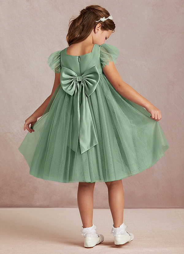 Azazie Kalio Flower Girl Dresses Matcha A-Line with Sleeves Tulle Dress image1