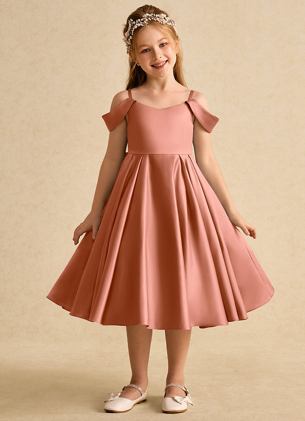 Azazie Favia Flower Girl Dresses MAI TAI A-Line Off the Shoulder Matte Satin Dress image1