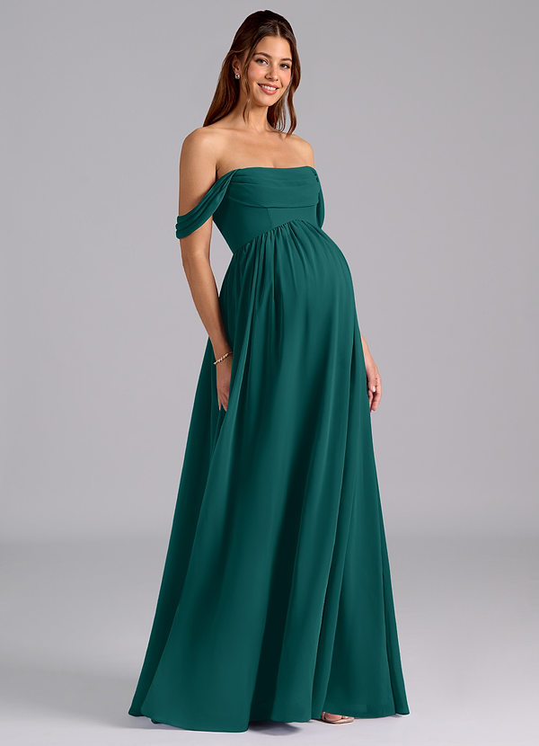 Azazie Saige Maternity Bridesmaid Dresses A-Line Pleated Chiffon Floor-Length Dress image1