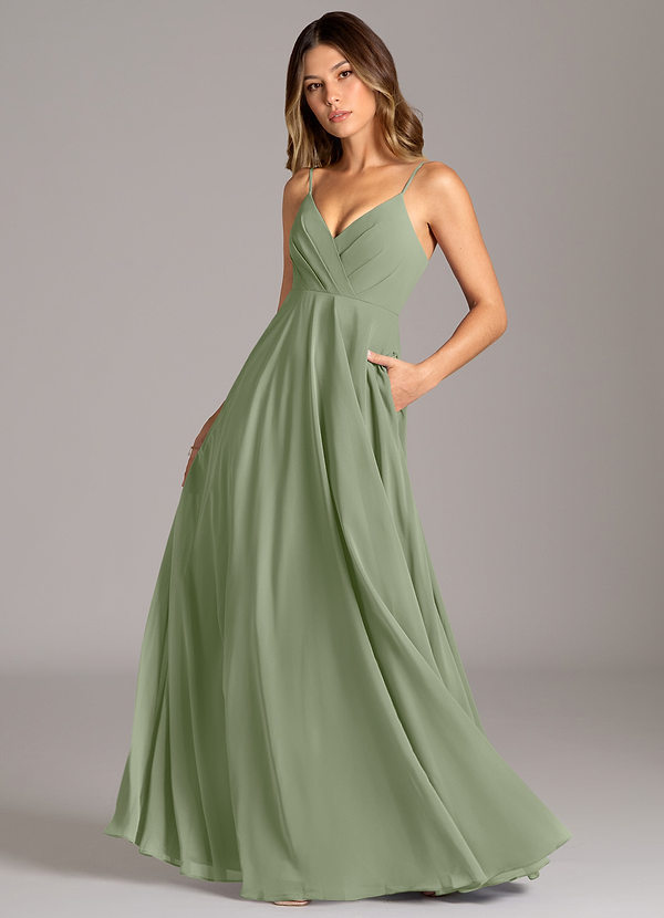 Azazie Amani Bridesmaid Dresses Pistachio A-Line Pleated Chiffon Dress image1