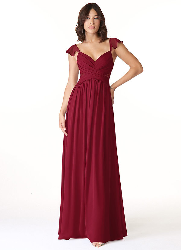 Azazie Lissa Bridesmaid Dresses Burgundy A-Line Lace Chiffon Dress image1