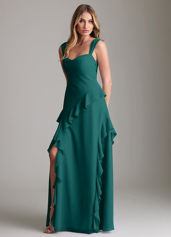 Azazie Sloane Bridesmaid Dresses Peacock A-Line Sweetheart Neckline Chiffon Dress image1