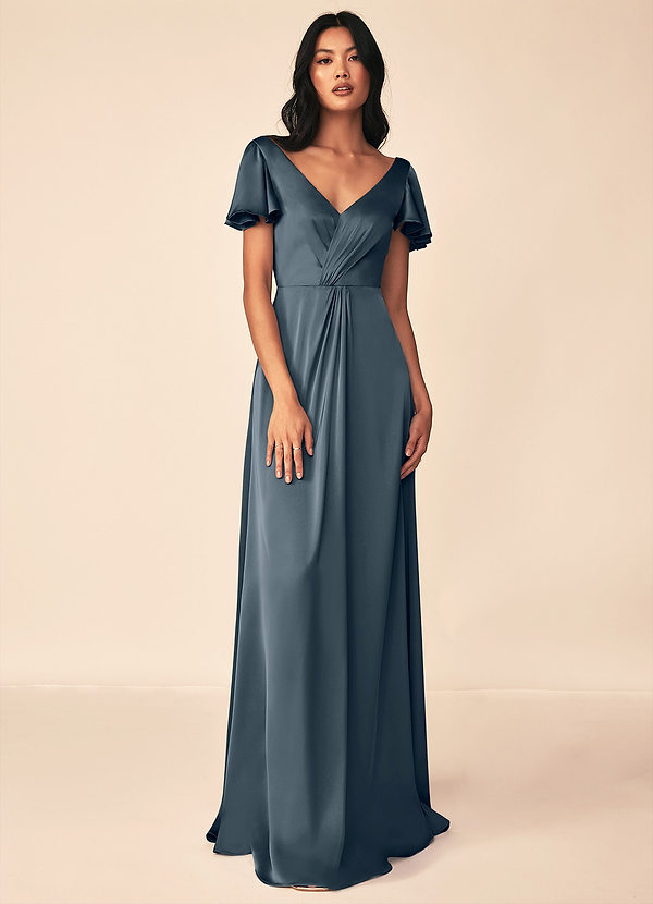 Azazie Soren Bridesmaid Dresses Twilight A-Line Pleated Stretch Satin Dress image1