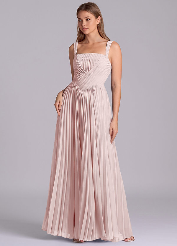 Azazie Mina Bruidsmeisjes Jurken Jurk van Chiffon met A-Lijn Geplooid Blozend Roze image1
