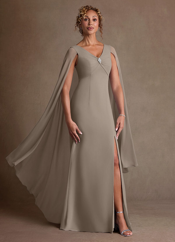 Azazie Boudica Abiti da Mamma Sposa Abito A-Line in Chiffon Plissettato Taupe image1