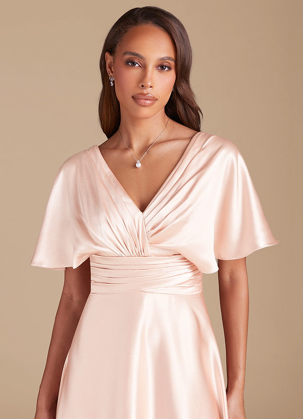 Azazie Pamela Brautjungfernkleider A-Linie Plissee Metallischer Satin Kleid Roségold image1