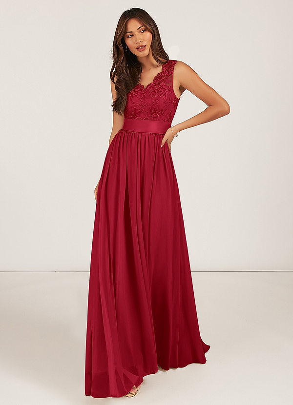Gertrude Bridesmaid Dresses Scarlet A-Line Lace Chiffon Dress image1