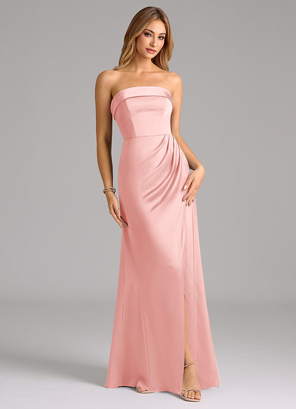 Azazie Aretha Vestidos de dama de honor Vestido Rosa Empolvado de Satén Elástico de Línea A Convertible con Palabra de honor image1
