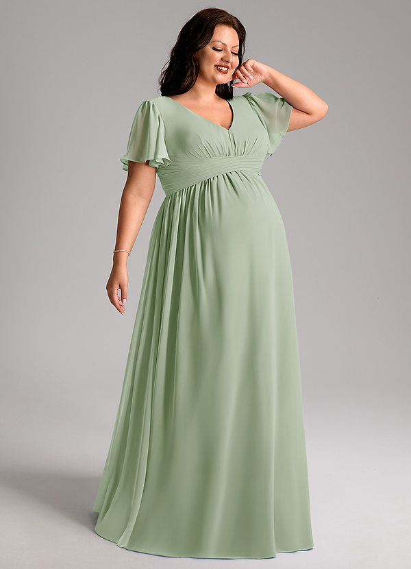 Azazie Verna Maternity Bridesmaid Dresses A-Line V-Neck Ruched Chiffon Floor-Length Dress image1