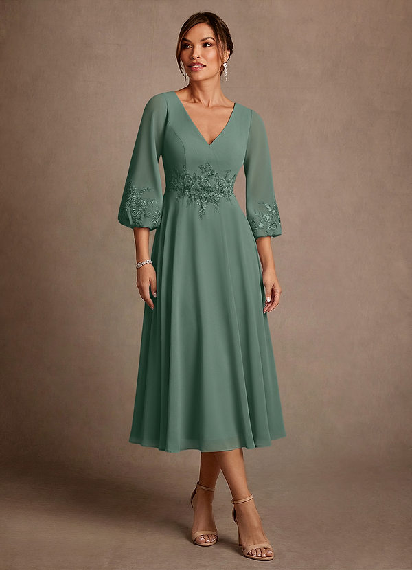 Azazie Ana Mother of the Brides Dresses Eucalyptus A-Line Lace Chiffon Dress image1