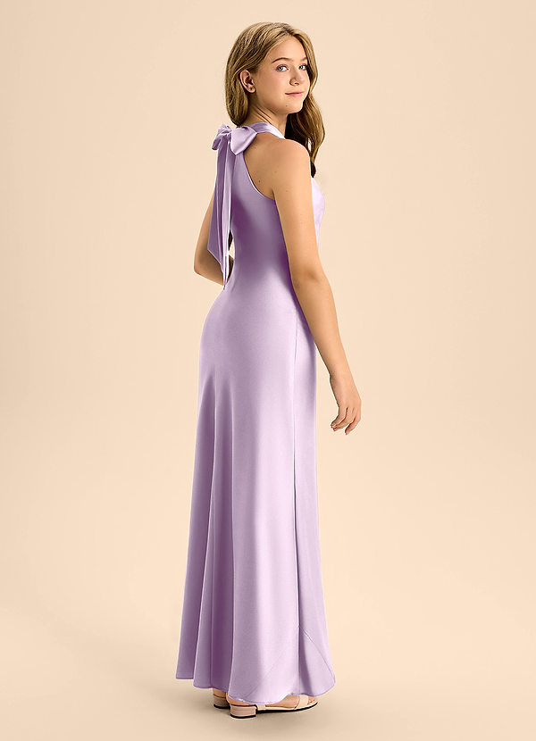 Azazie Doretta Junior Vestido de Lila Esmerilada de Satén Elástico de Corte En A con Plisado image1