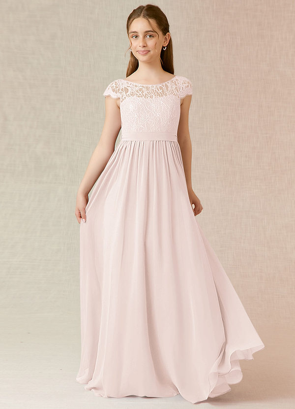 Azazie Silvermist Junior Rose Petal A-Line Pleated Chiffon Dress image1