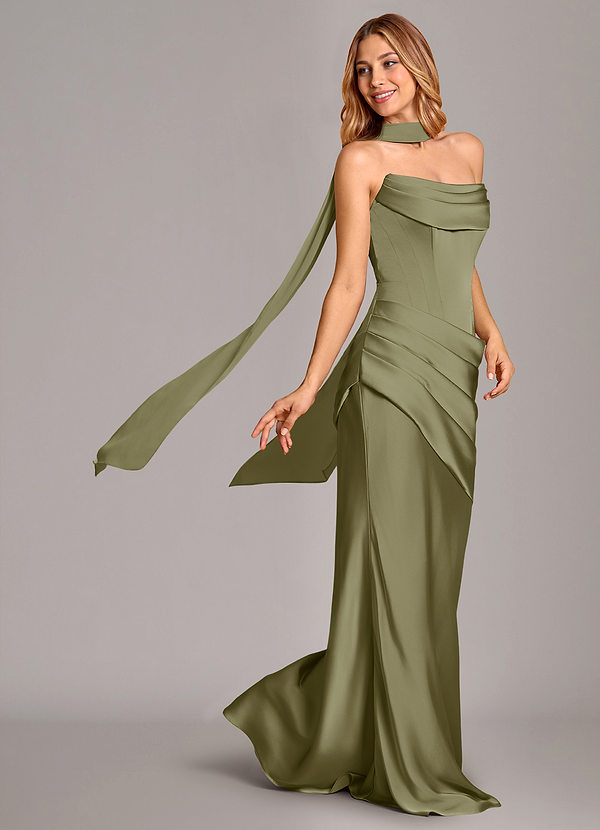 Azazie Pelagia Suknie dla druhen Syrena Gorset Satyna elastyczna Do ziemi Sukienka image1