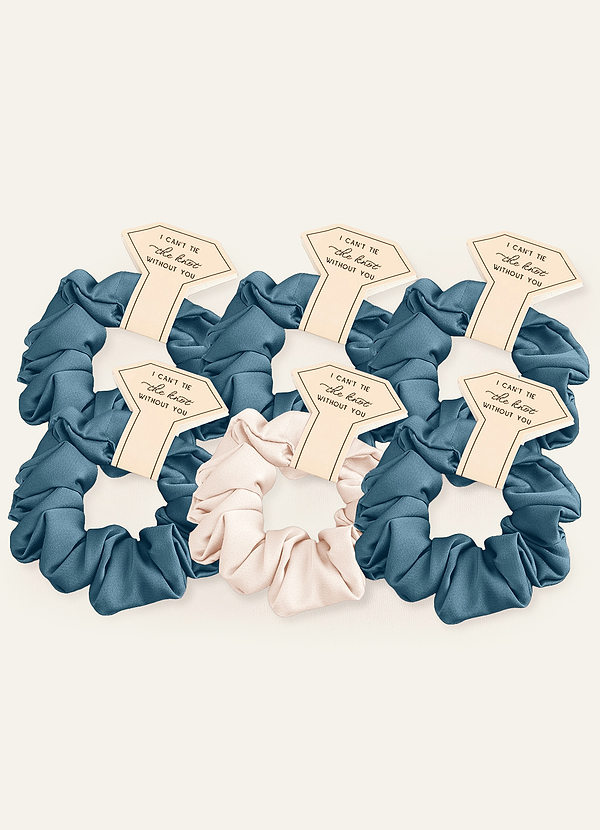 front Farblich Passendes, Sechsteiliges Scrunchie-Set Für Brautjungfern Aus Stretch-Satin In Verschiedenen Farben