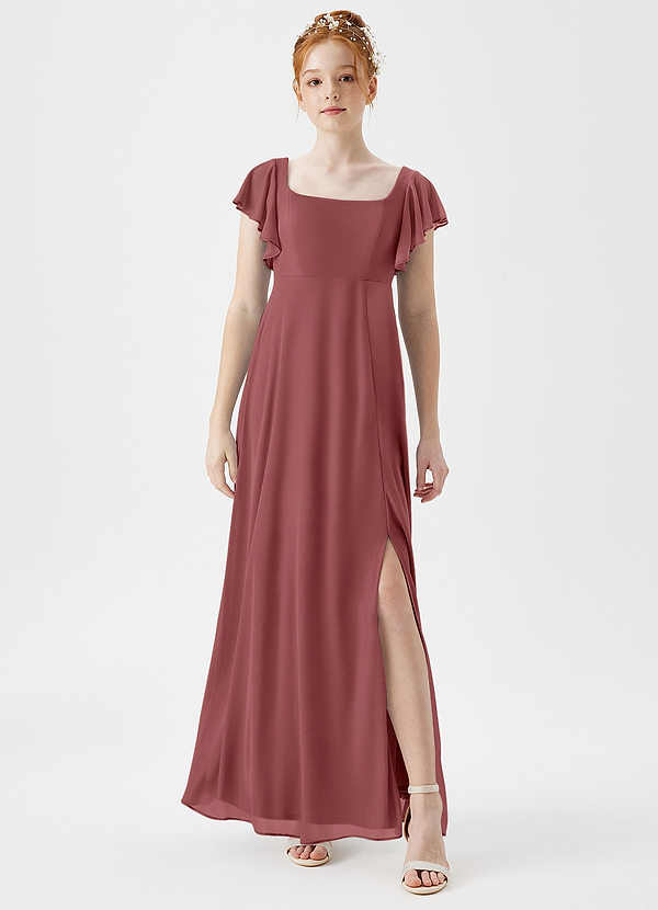 Azazie Bondi Junior A-Linie Seitliche Cut-Outs Gittergewebe Kleid Amethyst image1