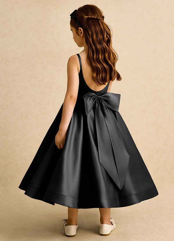 Azazie Babs Flower Girl Dresses Black Ball-Gown Pleated Matte Satin Dress image1
