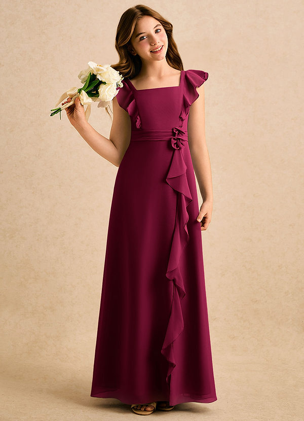 Azazie Soso Girls Formal Flower Girl Dresses Burgundy A-Line Pleated Chiffon Dress image1