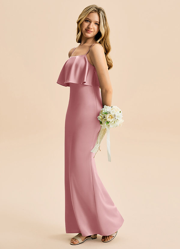 Azazie Galene Junior Jurk van Stretch Satijn met Zeemeermin Stoffige Roos image1