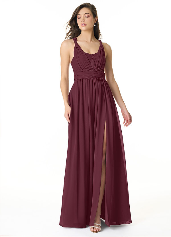 Azazie Olani Bridesmaid Dresses Cabernet A-Line Off the Shoulder Chiffon Convertible Dress image1