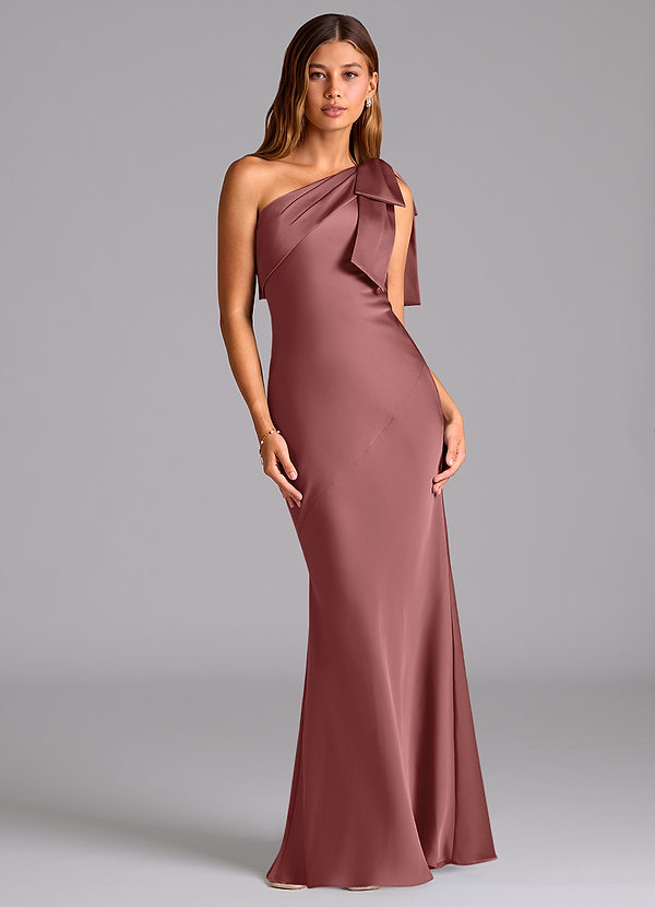 Azazie Yuanna Bridesmaid Dresses Amethyst Mermaid One Shoulder Stretch Satin Dress image1