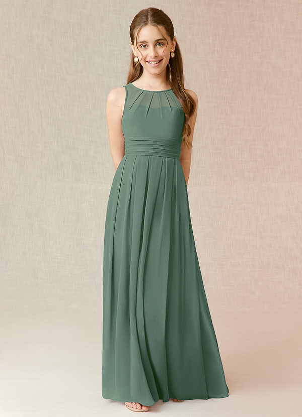 Azazie Bibiane Junior Eucalyptus A-Line Pleated Chiffon Dress image1