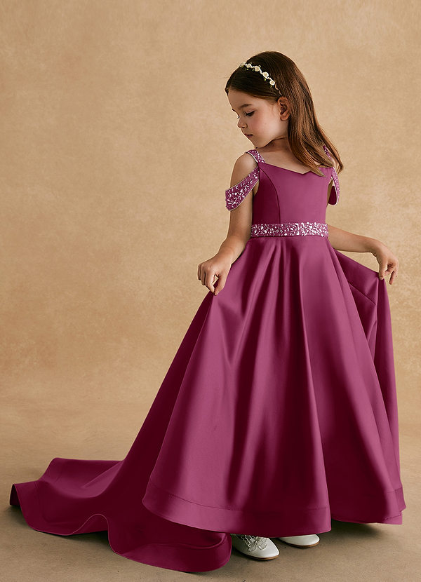 Azazie Jodi Vestidos de Niña de Flores Vestido de Mora de Satin Mate de Corte En A image1