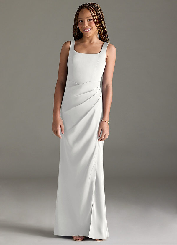 Azazie Mero Junior Robe Sirène en Satin extensible Plissée Blanc image1