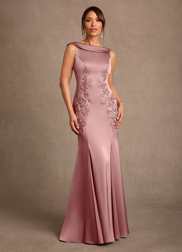 Azazie Franny Mother of the Brides Dresses Dusty Rose Sheath Lace Stretch Satin Dress image1