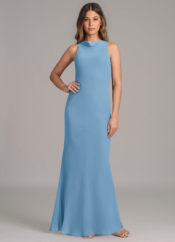 Azazie Allettie Bridesmaid Dresses Steel Blue Mermaid Chiffon Dress image1