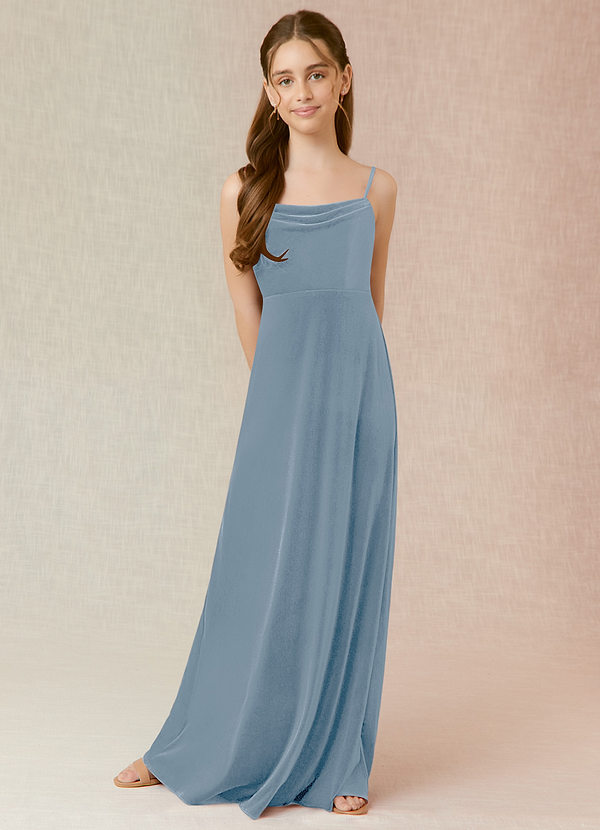Azazie Solange Junior Dusty Blue A-Line Velvet Dress image1