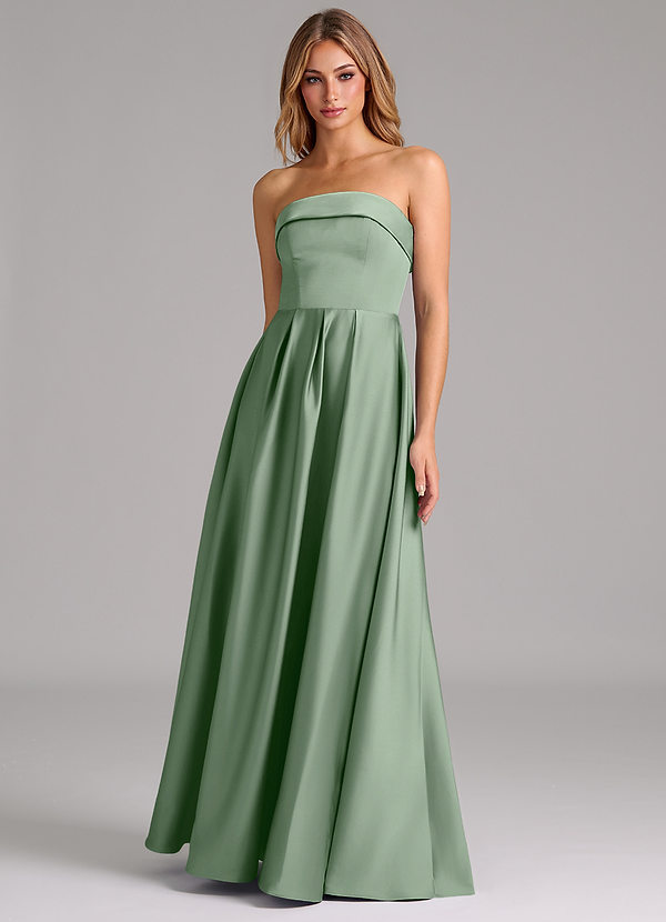 Azazie Lucienne Brautjungfernkleider Wandelbar A-Linie Schulterfrei Stretch-Satin Kleid Matcha image1